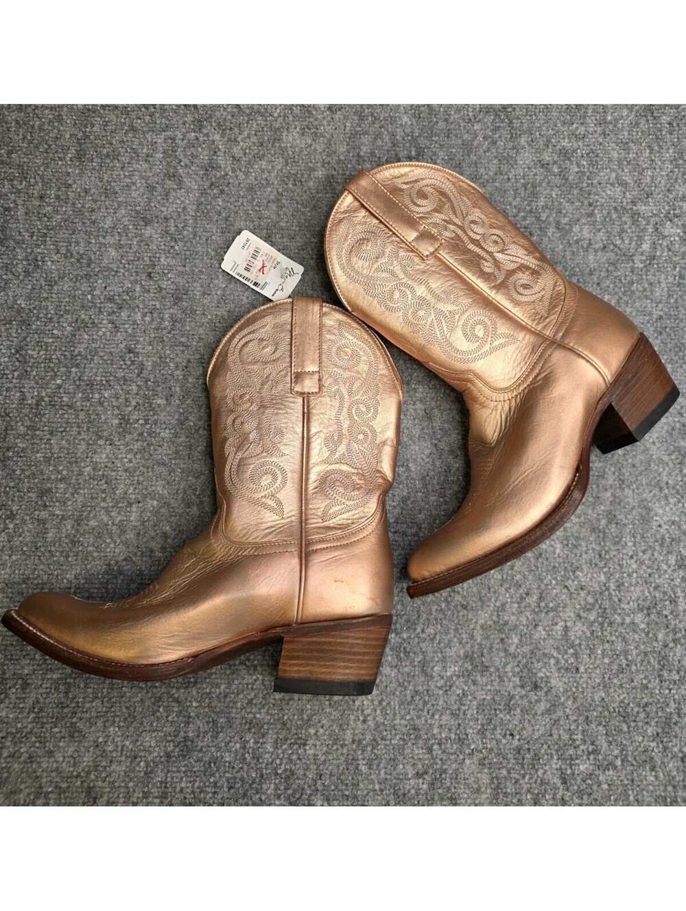 Macie Bean Women Rose Gold 7 Buckle Dreams Metallic Leather Cowboy Boots M5221